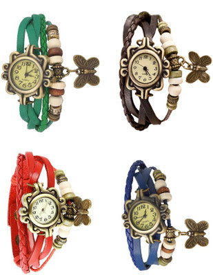 

NS18 Vintage Butterfly Rakhi Combo of 4 Green, Red, Brown And Blue Watch - For Women