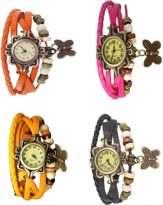 

Kissu Vintage Rakhi Combo of 4 Orange, Yellow, Pink And Black Watch - For Women