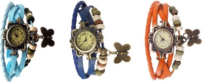 NS18 Vintage Butterfly Rakhi Watch Combo of 3 Sky Blue, Blue And Orange Analog Watch  - For Women   Watches  (NS18)