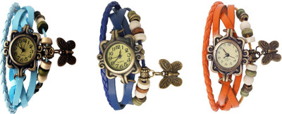 NS18 Vintage Butterfly Rakhi Watch Combo of 3 Sky Blue, Blue And Orange Analog Watch  - For Women   Watches  (NS18)