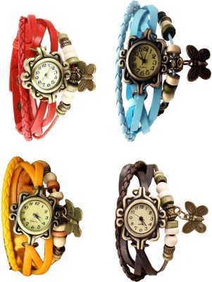 NS18 Vintage Butterfly Rakhi Combo of 4 Red, Yellow, Sky Blue And Brown Analog Watch  - For Women   Watches  (NS18)