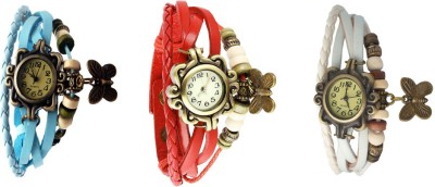 NS18 Vintage Butterfly Rakhi Combo of 3 Sky Blue, Red And White Analog Watch  - For Women   Watches  (NS18)