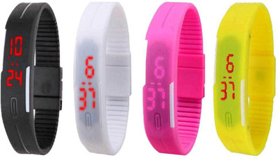 

Kissu Led Magnet Band Combo of 4 Black, White, Pink And Yellow Watch - For Men & Women