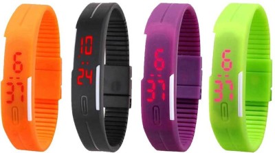 NS18 Silicone Led Magnet Band Combo of 4 Orange, Black, Purple And Green Digital Watch  - For Boys & Girls   Watches  (NS18)