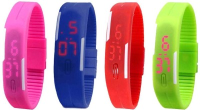 NS18 Silicone Led Magnet Band Combo of 4 Pink, Blue, Red And Green Digital Watch  - For Boys & Girls   Watches  (NS18)