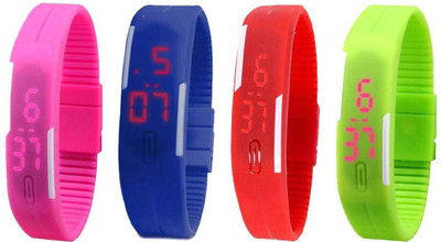

NS18 Silicone Led Magnet Band Combo of 4 Pink, Blue, Red And Green Watch - For Boys & Girls