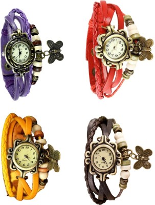 NS18 Vintage Butterfly Rakhi Combo of 4 Purple, Yellow, Red And Brown Analog Watch  - For Women   Watches  (NS18)