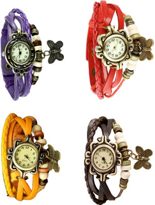 NS18 Vintage Butterfly Rakhi Combo of 4 Purple, Yellow, Red And Brown Analog Watch  - For Women   Watches  (NS18)