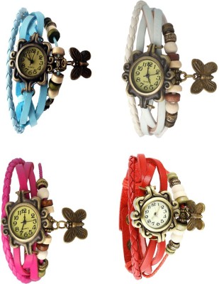 NS18 Vintage Butterfly Rakhi Combo of 4 Sky Blue, Pink, White And Red Analog Watch  - For Women   Watches  (NS18)