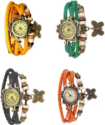 

NS18 Vintage Butterfly Rakhi Combo of 4 Yellow, Black, Green And Orange Watch - For Women