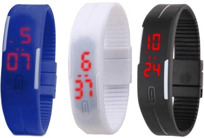 NS18 Silicone Led Magnet Band Combo of 3 Blue, White And Black Digital Watch  - For Boys & Girls   Watches  (NS18)