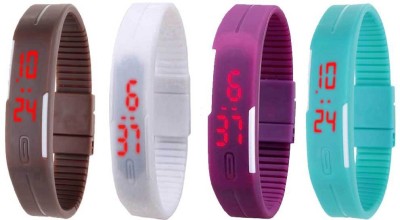 NS18 Silicone Led Magnet Band Watch Combo of 4 Brown, White, Purple And Sky Blue Digital Watch  - For Couple   Watches  (NS18)