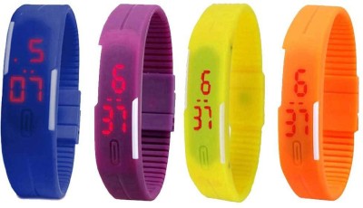 NS18 Silicone Led Magnet Band Combo of 4 Blue, Purple, Yellow And Orange Digital Watch  - For Boys & Girls   Watches  (NS18)