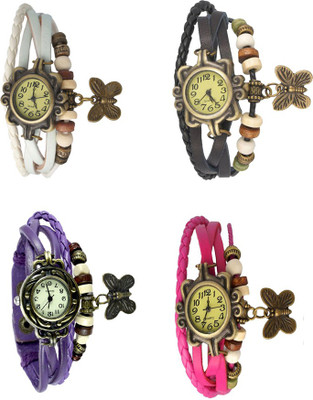 

Kissu Vintage Rakhi Combo of 4 White, Purple, Black And Pink Watch - For Women