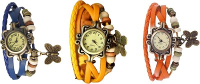 NS18 Vintage Butterfly Rakhi Watch Combo of 3 Blue, Yellow And Orange Analog Watch  - For Women   Watches  (NS18)