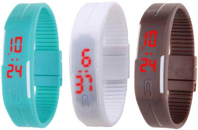 View NS18 Silicone Led Magnet Band Combo of 3 Sky Blue, White And Brown Digital Watch  - For Boys & Girls Wrist Watches Price Online(NS18)