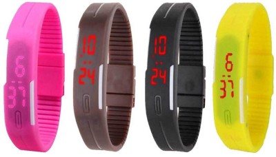 NS18 Silicone Led Magnet Band Combo of 4 Pink, Brown, Black And Yellow Digital Watch  - For Boys & Girls   Watches  (NS18)
