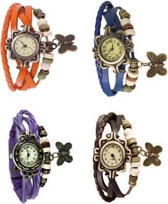 

Kissu Vintage Rakhi Combo of 4 Orange, Purple, Blue And Brown Watch - For Women