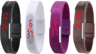

NS18 Silicone Led Magnet Band Combo of 4 Black, White, Purple And Brown Watch - For Boys & Girls