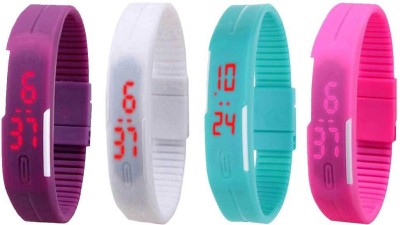 NS18 Silicone Led Magnet Band Watch Combo of 4 Purple, White, Sky Blue And Pink Digital Watch  - For Couple   Watches  (NS18)