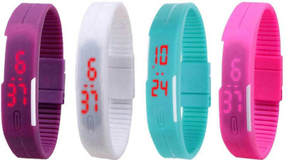 NS18 Silicone Led Magnet Band Watch Combo of 4 Purple, White, Sky Blue And Pink Digital Watch  - For Couple   Watches  (NS18)