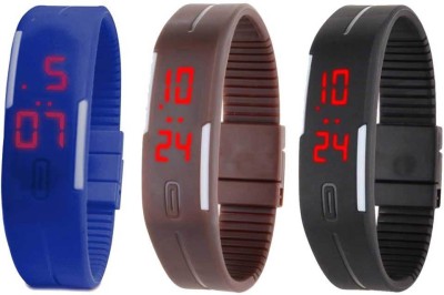 NS18 Silicone Led Magnet Band Combo of 3 Blue, Brown And Black Digital Watch  - For Boys & Girls   Watches  (NS18)