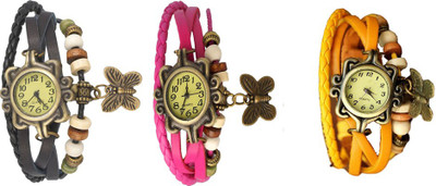 

Kissu Vintage Rakhi Combo of 3 Black, Pink And Yellow Watch - For Women