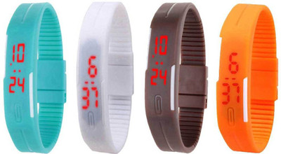 

NS18 Silicone Led Magnet Band Combo of 4 Sky Blue, White, Brown And Orange Watch - For Boys & Girls