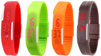 NS18 Silicone Led Magnet Band Combo of 4 Red, Green, Orange And Brown Digital Watch  - For Boys & Girls   Watches  (NS18)