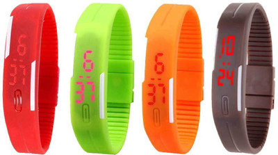 NS18 Silicone Led Magnet Band Combo of 4 Red, Green, Orange And Brown Digital Watch  - For Boys & Girls   Watches  (NS18)