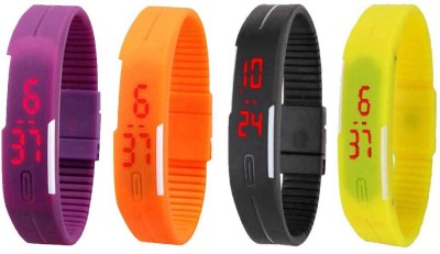 NS18 Silicone Led Magnet Band Combo of 4 Purple, Orange, Black And Yellow Digital Watch  - For Boys & Girls   Watches  (NS18)