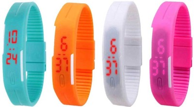 NS18 Silicone Led Magnet Band Watch Combo of 4 Sky Blue, Orange, White And Pink Digital Watch  - For Couple   Watches  (NS18)