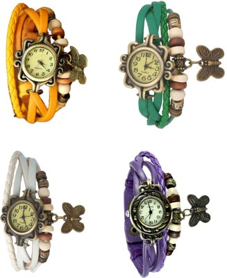 NS18 Vintage Butterfly Rakhi Combo of 4 Yellow, White, Green And Purple Analog Watch  - For Women   Watches  (NS18)