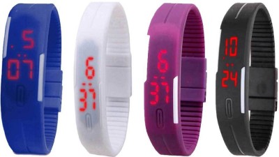 NS18 Silicone Led Magnet Band Combo of 4 Blue, White, Purple And Black Digital Watch  - For Boys & Girls   Watches  (NS18)