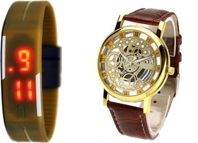 COSMIC BROWN MAGNET LED BAND AND TRANSPARENT BROWN Analog-Digital Watch  - For Couple   Watches  (COSMIC)