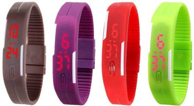 NS18 Silicone Led Magnet Band Combo of 4 Brown, Purple, Red And Green Digital Watch  - For Boys & Girls   Watches  (NS18)