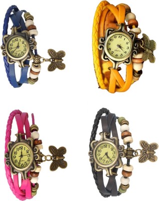 NS18 Vintage Butterfly Rakhi Combo of 4 Blue, Pink, Yellow And Black Analog Watch  - For Women   Watches  (NS18)