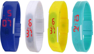 View NS18 Silicone Led Magnet Band Watch Combo of 4 Blue, White, Yellow And Sky Blue Digital Watch  - For Couple Wrist Watches Price Online(NS18)