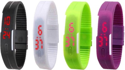 NS18 Silicone Led Magnet Band Watch Combo of 4 Black, White, Green And Purple Digital Watch  - For Couple   Watches  (NS18)
