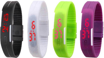 

NS18 Silicone Led Magnet Band Watch Combo of 4 Black, White, Green And Purple Watch - For Couple