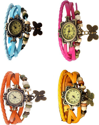 

Kissu Vintage Rakhi Combo of 4 Sky Blue, Orange, Pink And Yellow Watch - For Women