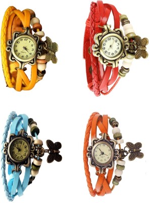 NS18 Vintage Butterfly Rakhi Combo of 4 Yellow, Sky Blue, Red And Orange Analog Watch  - For Women   Watches  (NS18)