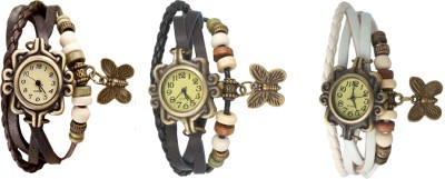 NS18 Vintage Butterfly Rakhi Watch Combo of 3 Brown, Black And White Analog Watch  - For Women   Watches  (NS18)