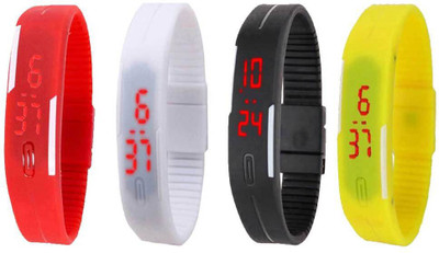 

NS18 Silicone Led Magnet Band Combo of 4 Red, White, Black And Yellow Watch - For Boys & Girls