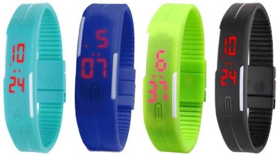 NS18 Silicone Led Magnet Band Combo of 4 Sky Blue, Blue, Green And Black Digital Watch  - For Boys & Girls   Watches  (NS18)