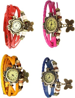 NS18 Vintage Butterfly Rakhi Combo of 4 Red, Yellow, Pink And Blue Analog Watch  - For Women   Watches  (NS18)