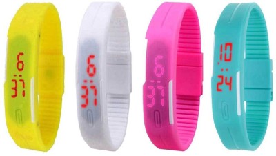 NS18 Silicone Led Magnet Band Watch Combo of 4 Yellow, White, Pink And Sky Blue Digital Watch  - For Couple   Watches  (NS18)