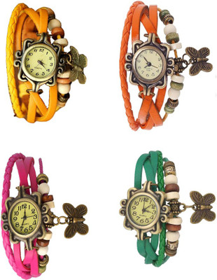 

NS18 Vintage Butterfly Rakhi Combo of 4 Yellow, Pink, Orange And Green Watch - For Women