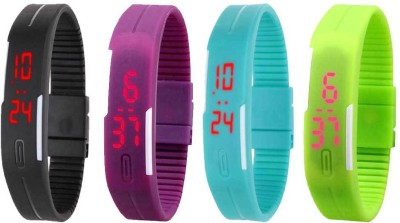 NS18 Silicone Led Magnet Band Combo of 4 Black, Purple, Sky Blue And Green Digital Watch  - For Boys & Girls   Watches  (NS18)