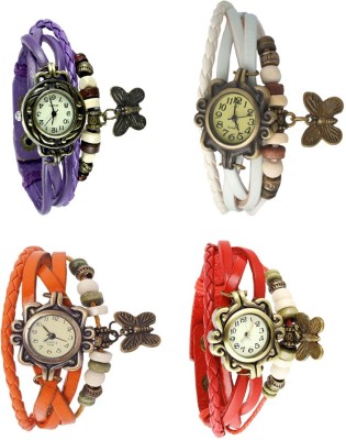 NS18 Vintage Butterfly Rakhi Combo of 4 Purple, Orange, White And Red Analog Watch  - For Women   Watches  (NS18)